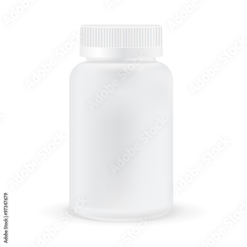 Pills box. White medical container. 