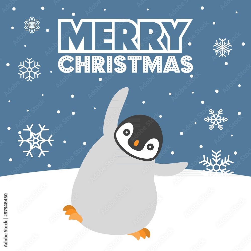Vector merry christmas background: baby penguin playing in snow ground,flat design Vector merry christmas background: baby penguin playing in snow ground,flat design