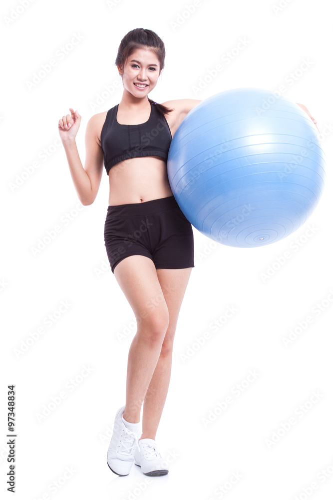 Sport woman doing stretching fitness exercise on ball Sport woman doing stretching fitness exercise on ball