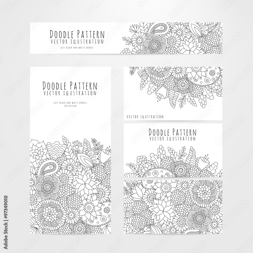 Set flyers, cards with floral doodle pattern