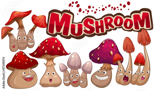 Fresh mushroom with facial expressions