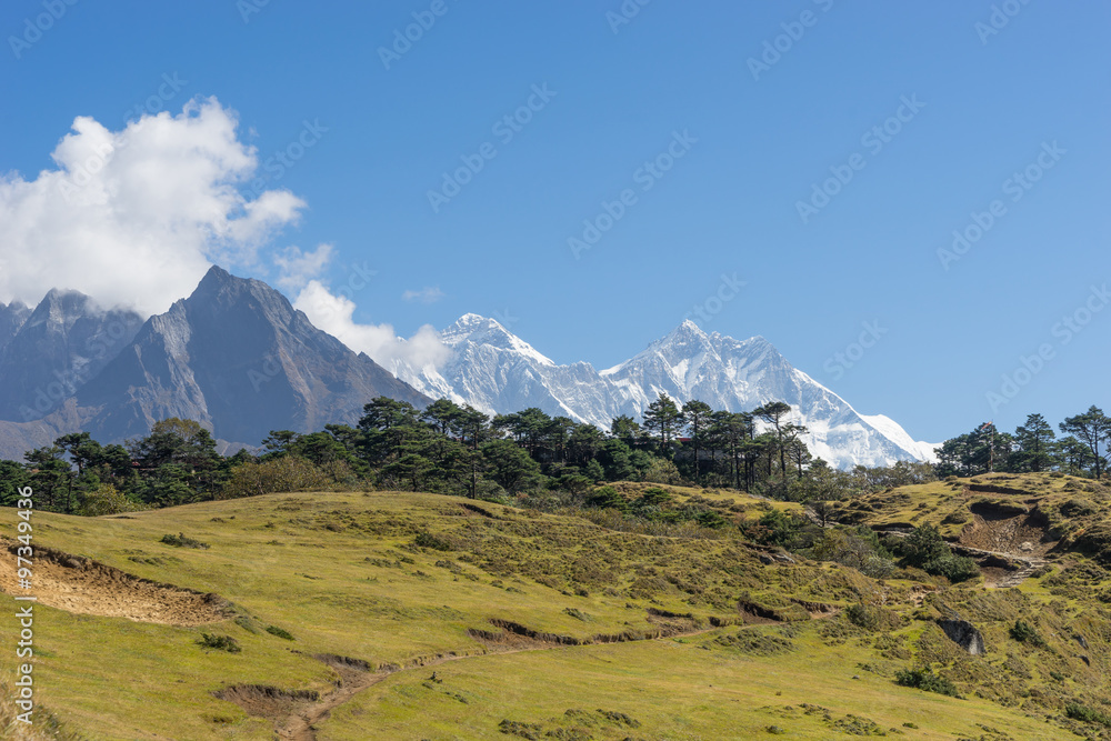 Everest and Lhotse mountain landscape
