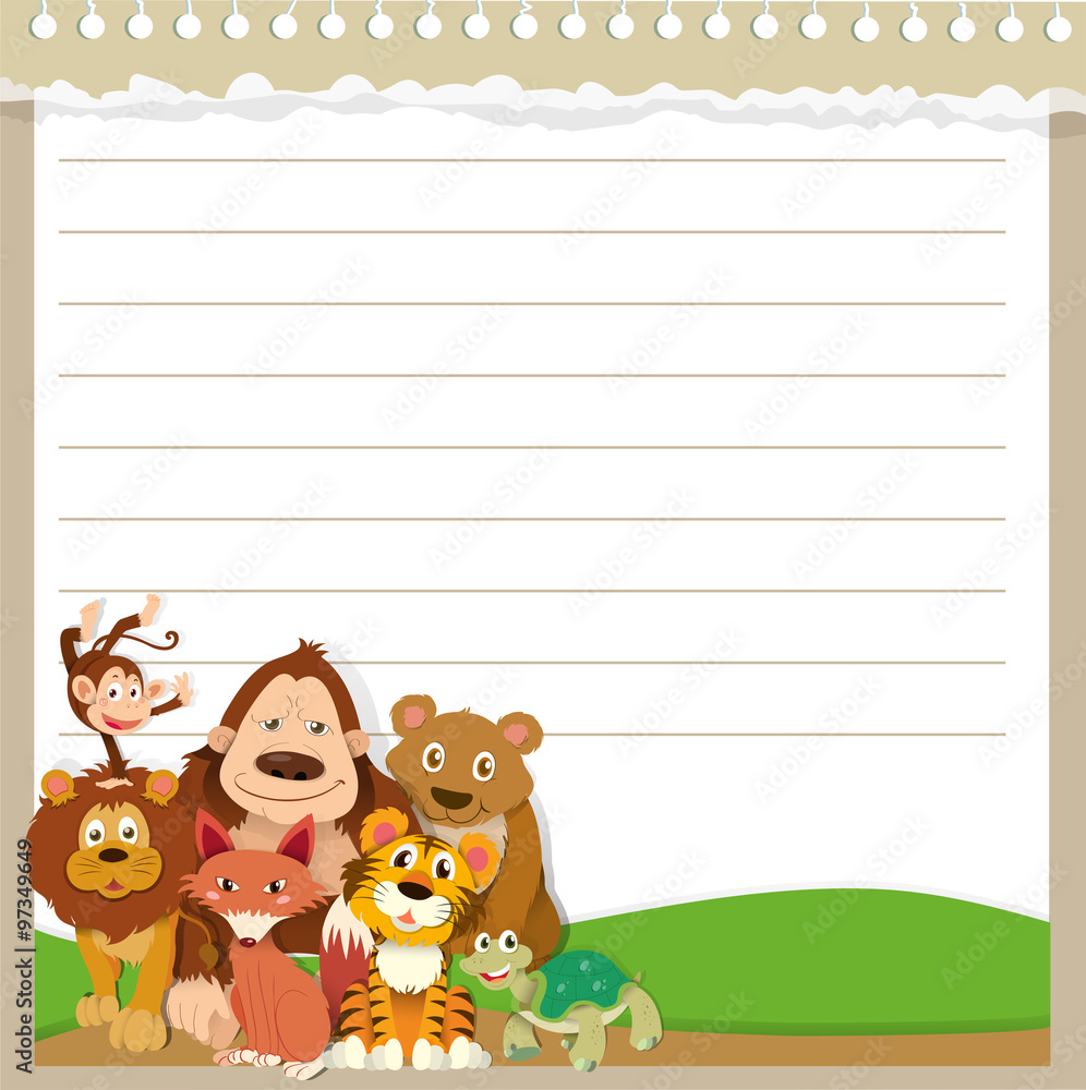 Fototapeta premium Line paper design with wild animals