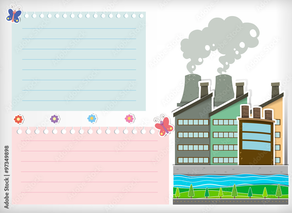 Paper design with park and factories Paper design with park and factories