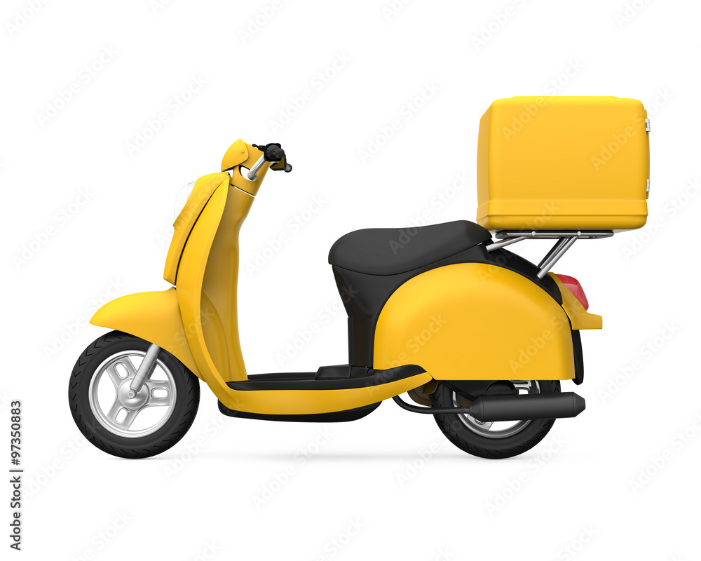 Obraz premium Yellow Motorcycle Delivery Box