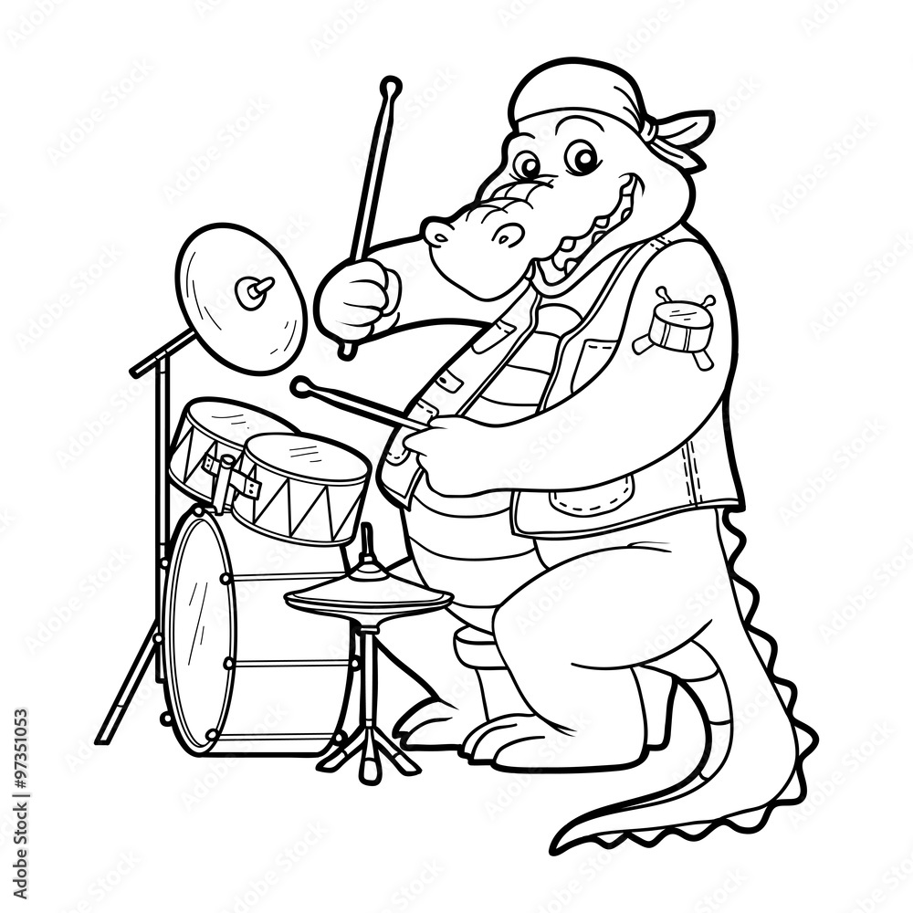 Naklejka premium Coloring book for children: crocodile and drum