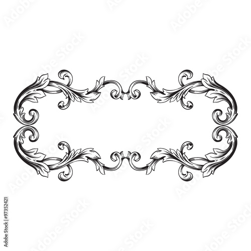 Premium Gold vintage baroque frame scroll ornament engraving border floral retro pattern antique style acanthus foliage swirl decorative design element filigree calligraphy 