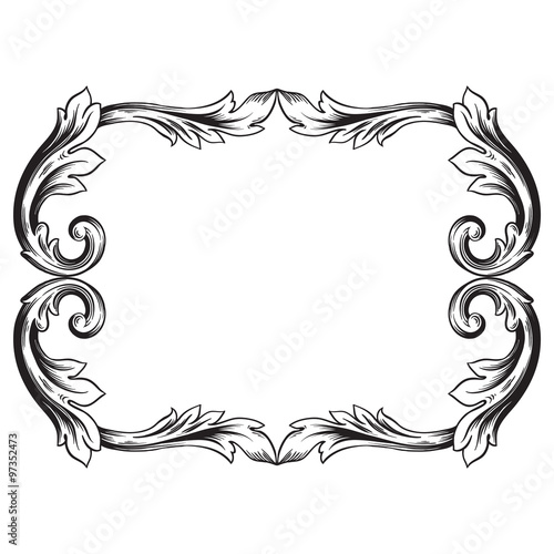 Premium Gold vintage baroque frame scroll ornament engraving border floral retro pattern antique style acanthus foliage swirl decorative design element filigree calligraphy 