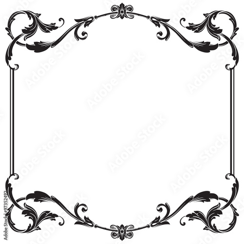 Premium Gold vintage baroque frame scroll ornament engraving border floral retro pattern antique style acanthus foliage swirl decorative design element filigree calligraphy 