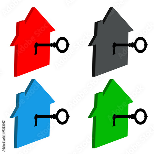 Icono plano casa con llave en varios colores #1