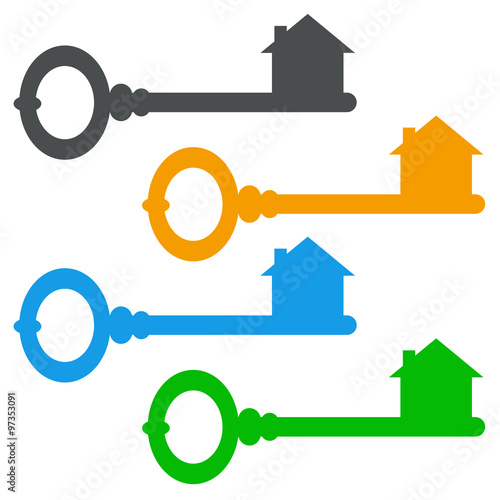 Icono plano llave con casa en varios colores #1