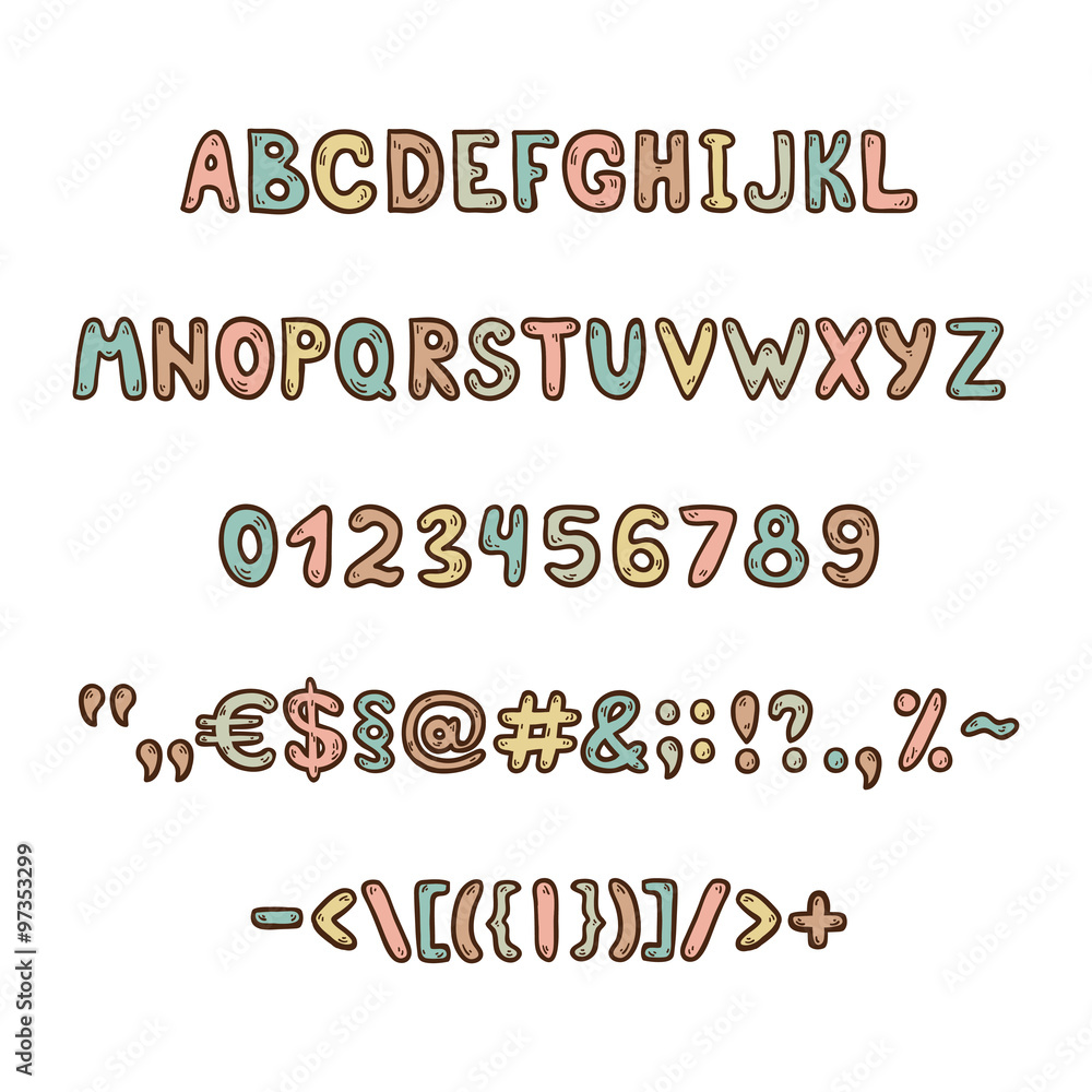 Zabawne i słodkie alfabet dla dzieci i dane liczbowe <span>plik: #97353299 | autor: ksenyasavva</span>