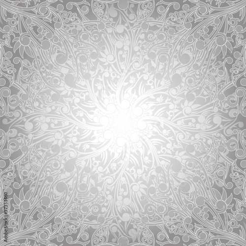 Abstract Silver Swirl and Floral Ornament
