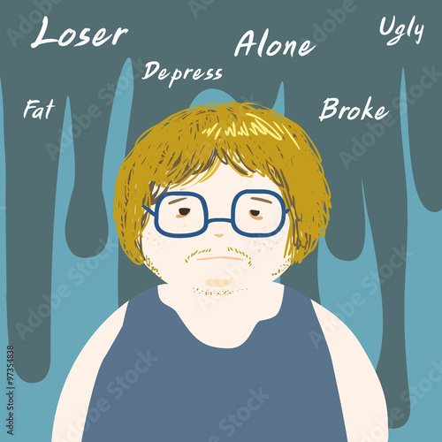 lonely negative thinking man cartoon vector