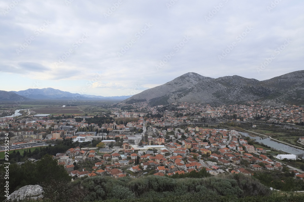 Mountains landscape with the view of Trebinje city in Bosnia