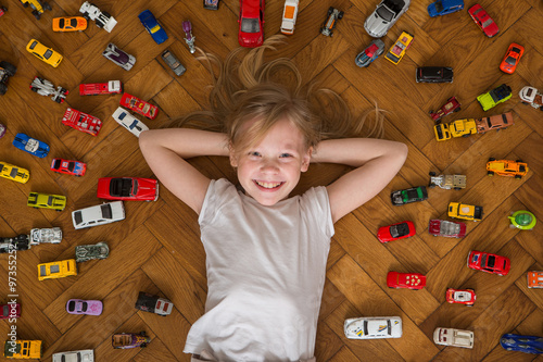 girl and toy car 
