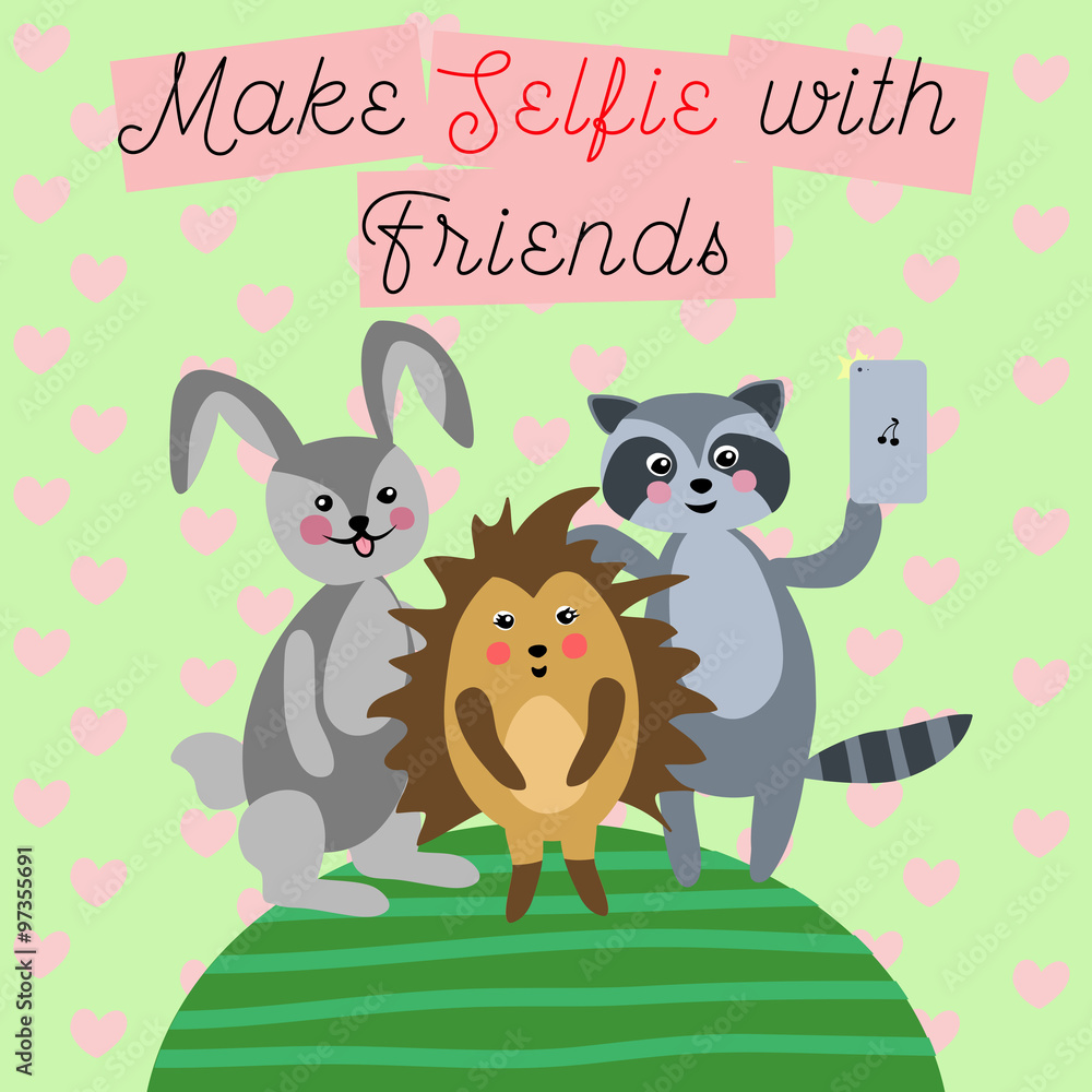 Cute animals friends selfie