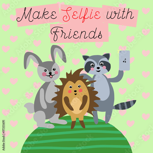 Fototapeta Naklejka Na Ścianę i Meble -  Cute animals friends selfie