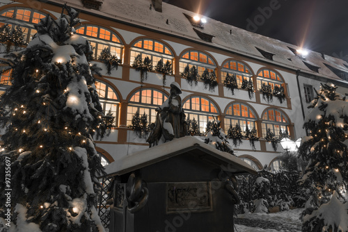 Die Porta Praetoria in Regensburg von innen nachts vor Weihnachten photo