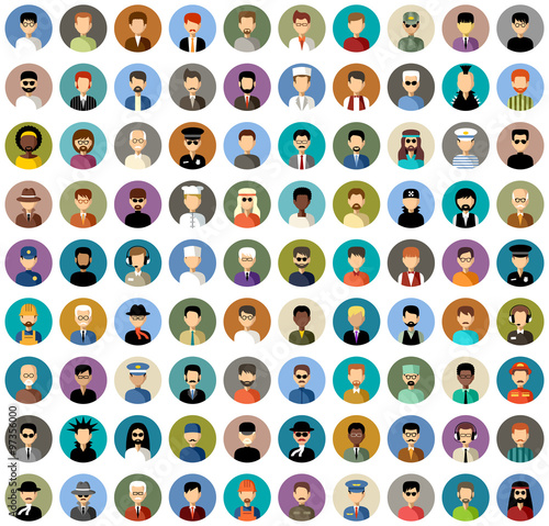 Set of round flat icons with men. Vector