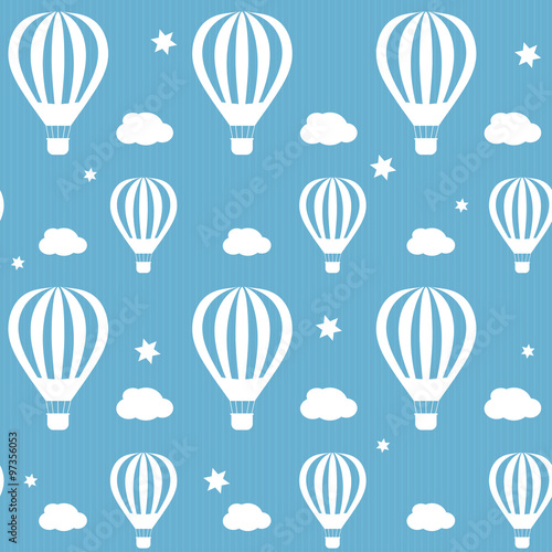Vector seamless pattern whith white hot air balloons on the blue sky