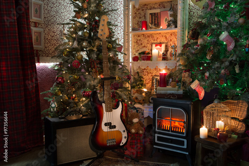 Canvas Print electric guitar in cristmas interior