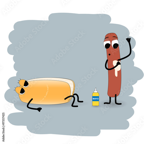 Doodle cooking hot dog illustration with a hint photo