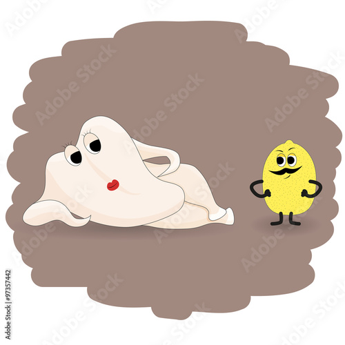 Doodle lemon wants to be baked inside the chicken illustration with a hint