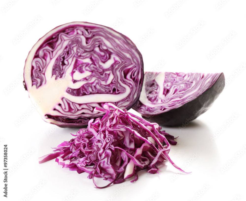 Cut red cabbage isolated on white Cut red cabbage isolated on white
