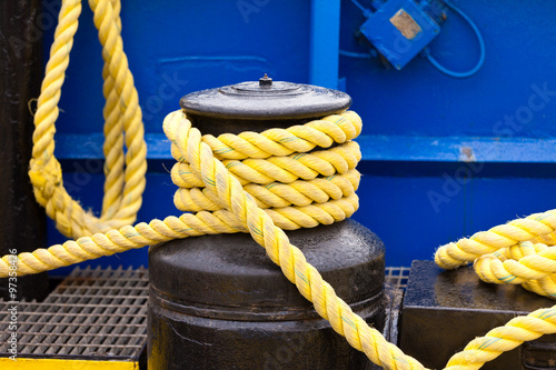 Heavy rope on mooring winch photo