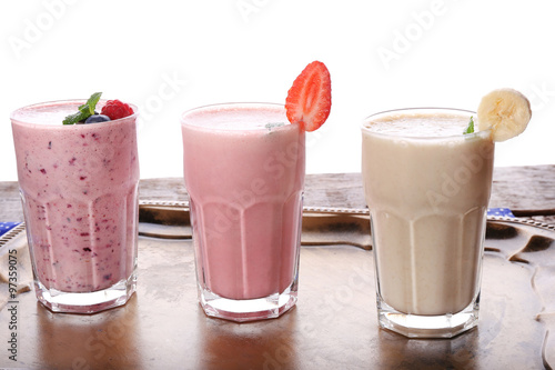 Milk shakes on white background