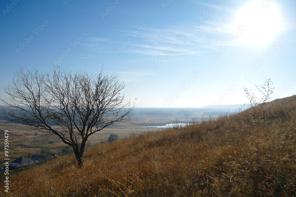 View from the mountains to the river valley