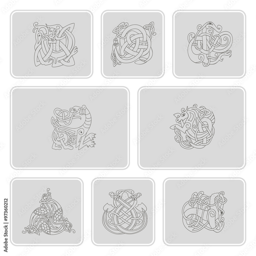 set of monochrome icons with celtic art and ethnic ornaments for your design set of monochrome icons with celtic art and ethnic ornaments for your design