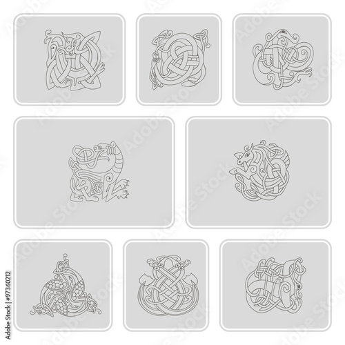 set of monochrome icons with celtic art and ethnic ornaments for your design