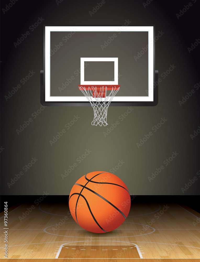 Fototapeta premium Basketball Court Ball and Hoop Illustration
