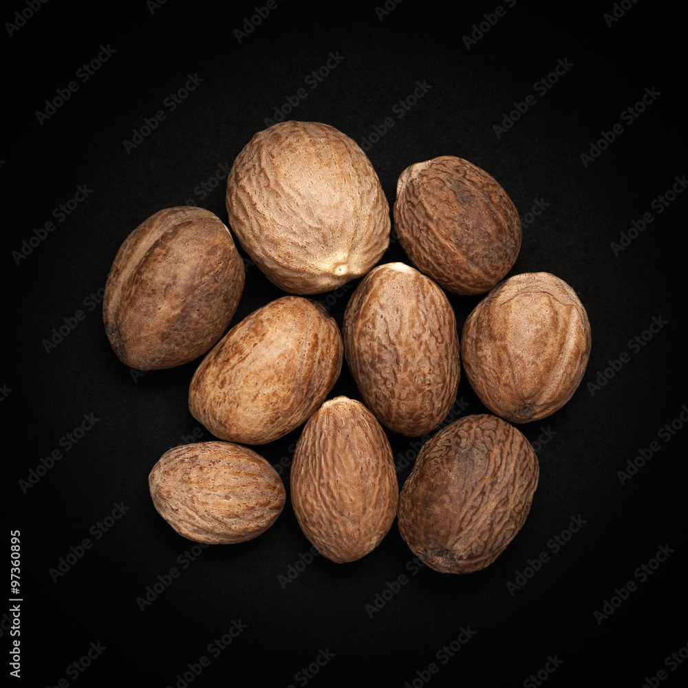 Top view of Organic Nutmeg Seed or Jaiphal (Myristica fragrans