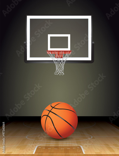 Basketball Court Ball and Hoop Illustration © enterlinedesign