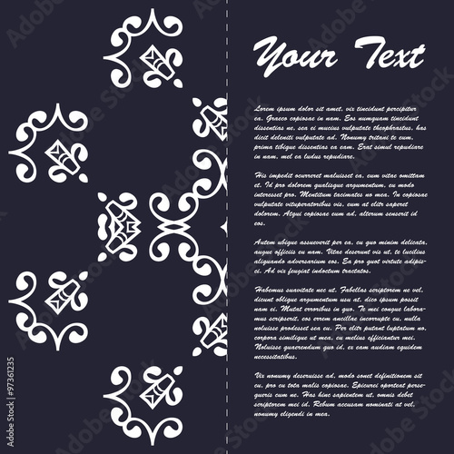 Vintage style brochure template design with modern art eastern elements and ornament, pages layouts in color, classic colors and creative solutions for design and decoration - postcard, menus and more