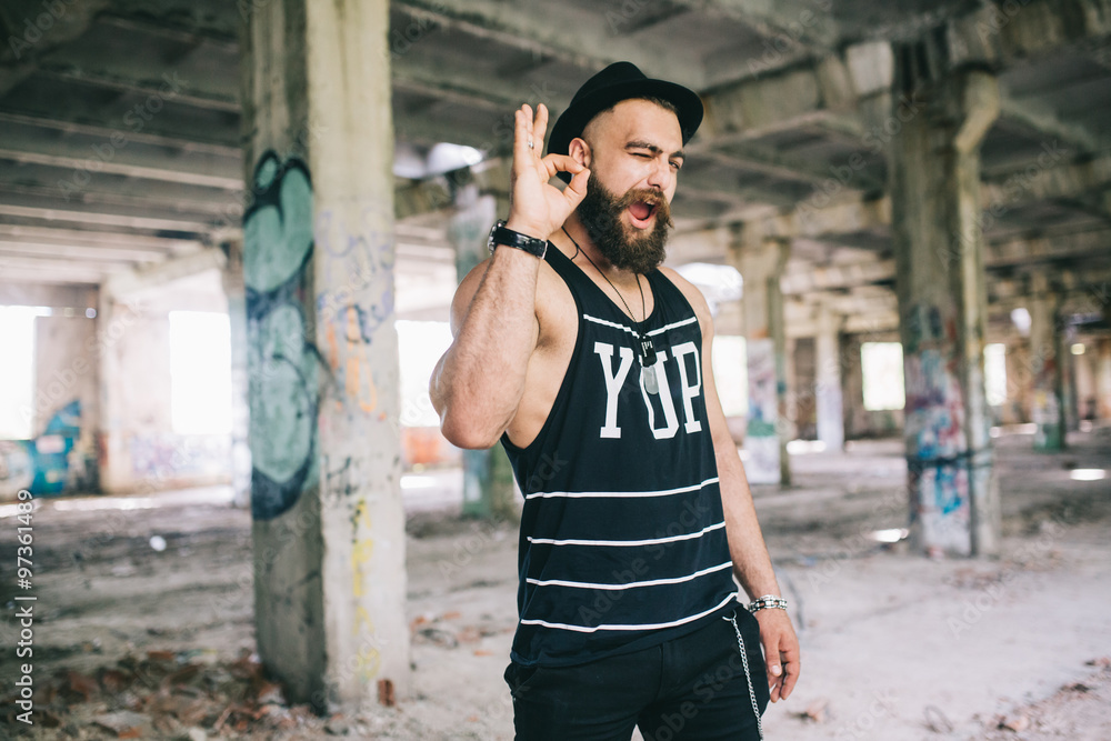young handsome attractive bearded model man - obrazy, fototapety, plakaty 