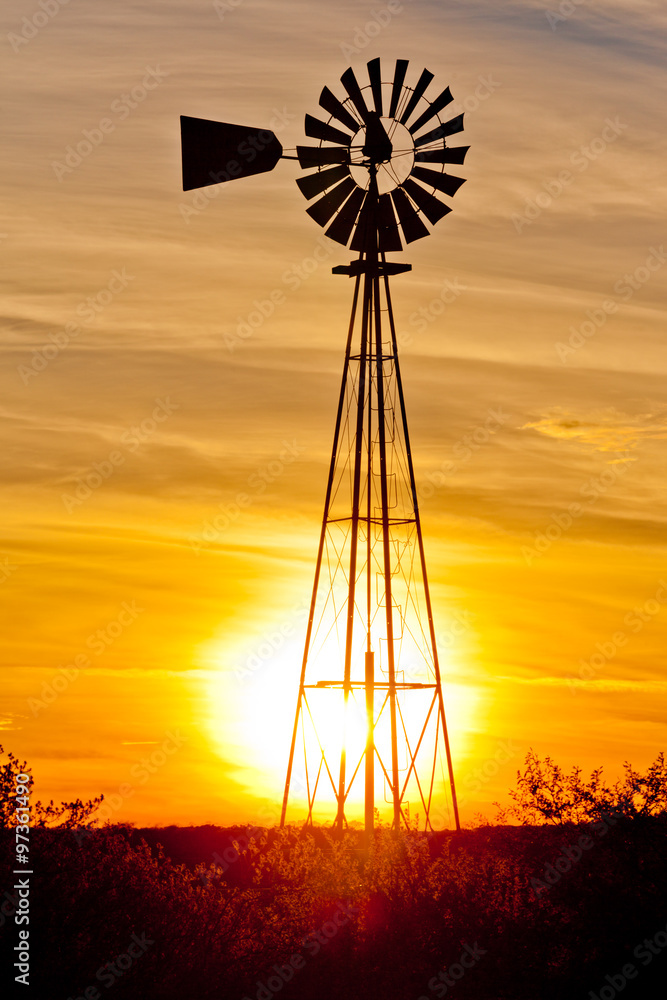 Texas wind pump sunset Texas wind pump sunset