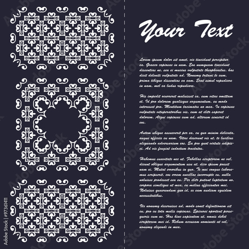 Vintage style brochure template design with modern art eastern elements and ornament, pages layouts in color, classic colors and creative solutions for design and decoration - postcard, menus and more