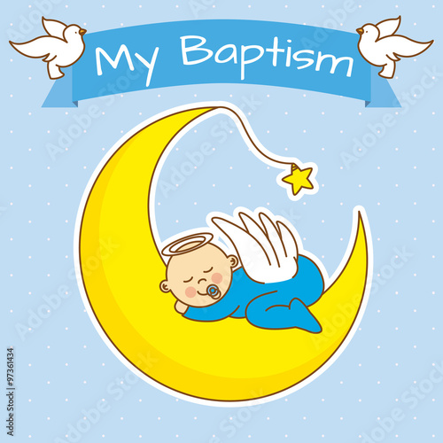 angel baby sleeping on the moon. boy baptism