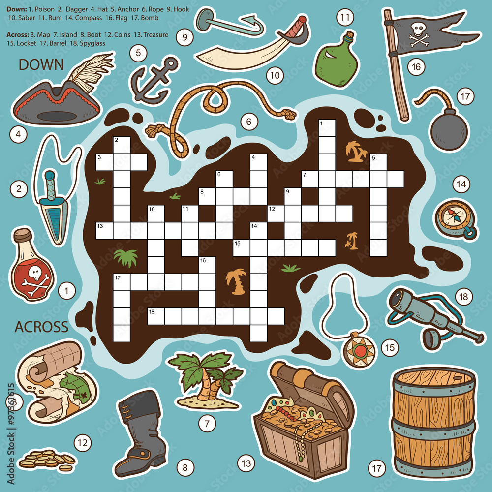 Vector color crossword, education game for children about pirate Stock ...