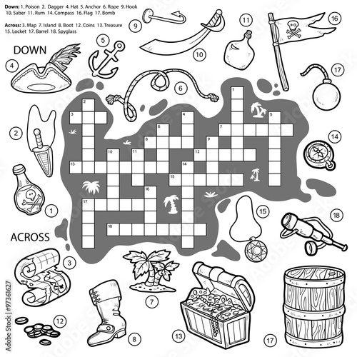 Vector colorless crossword, education game for children about pi