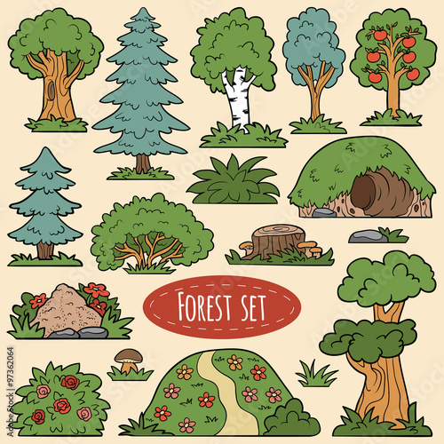 Color vector set of forest items