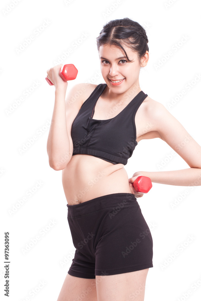 Sport woman doing exercise with lifting weights Sport woman doing exercise with lifting weights