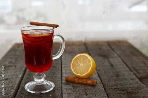Mulled wine with spices on a table