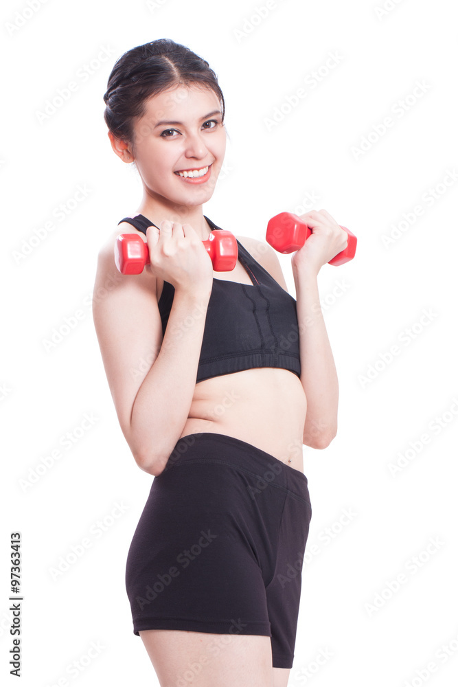 Sport woman doing exercise with lifting weights Sport woman doing exercise with lifting weights