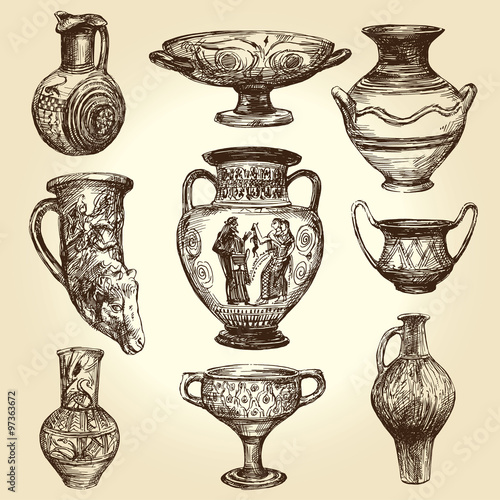 Greek vases, hand drawn collection