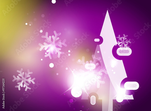 Christmas purple abstract background with white transparent snowflakes